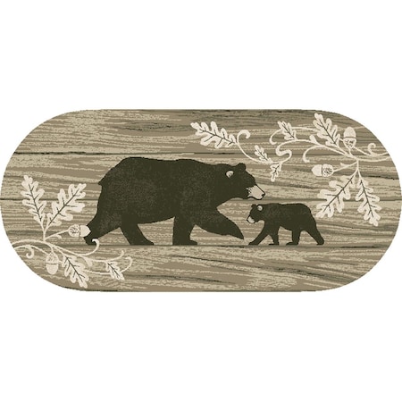 Sleep Ez 20 x 44 in. Oval Cozy Cabin Foliage Bear Printed Nylon Kitchen Mat & Rug SL1823483